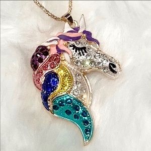 Unicorn Rhinestones Sweater Necklace